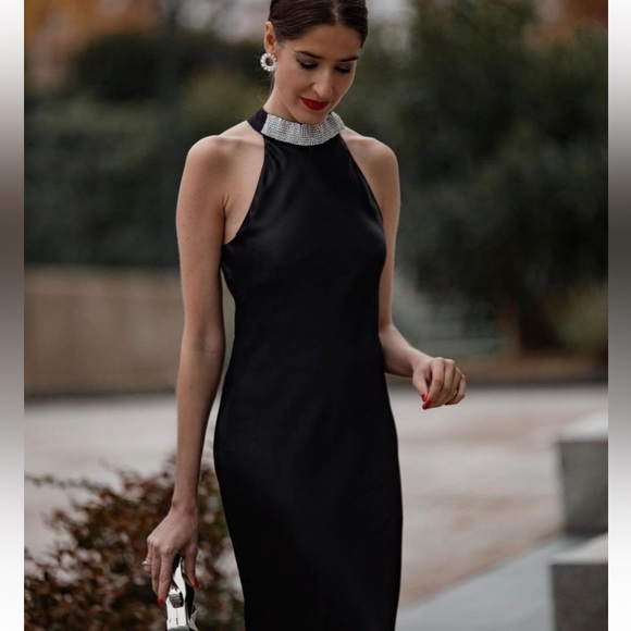 ZARA BLOGGERS FAV SLIP DRESS WITH BEADED COLLAR - Picture 6 of 10